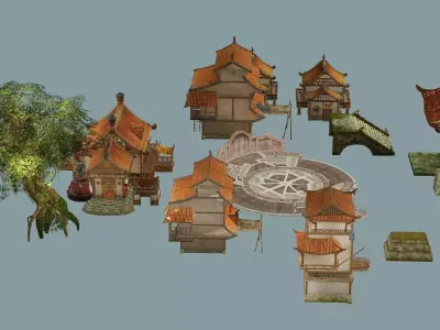 Ancient Japanese Village Collection Low-poly 3D Model Low-poly 3D model