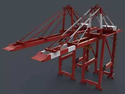 PBR Quayside Container Crane V2 - Red Low-poly 3D model