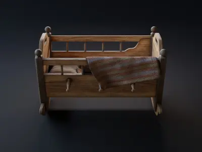 Old Baby Cradle Low-poly 3D model