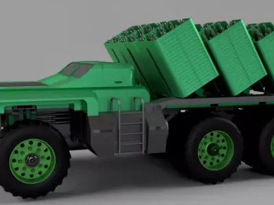 MLRS 1 truck with four missiles 3D model