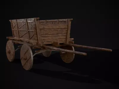 Old Wooden Transport Cart Low-poly 3D model