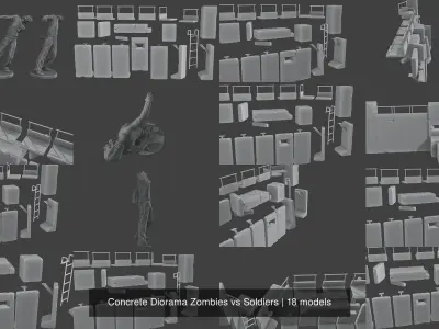 Concrete Diorama Zombies vs Soldiers 3D Model Pack