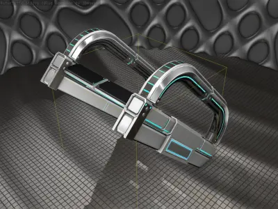 Sci-Fi Stairs - 10 - Silver Blue Neon Light Version Low-poly 3D model