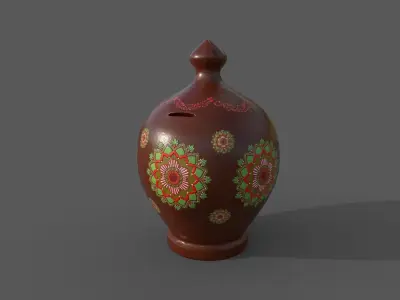 Indian Clay bank and cooking pot Low-poly 3D model