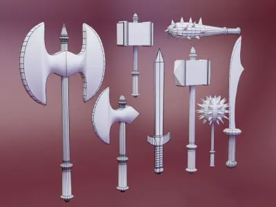 Weapons Pack and Bonus Viking Character Low-poly 3D model