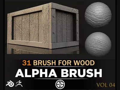 31 Wood Brush-Blender Brush-Zbrush Brush-Alpha Brushes-Vol 4 Free 3D model