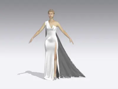  DRESS  ONE SHOULDER NECKLINE LILAC WHITE COLOR   3D model