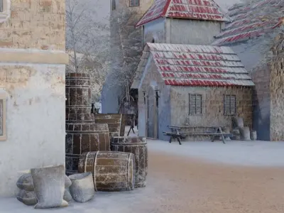 Medieval Village In Snow 3D model