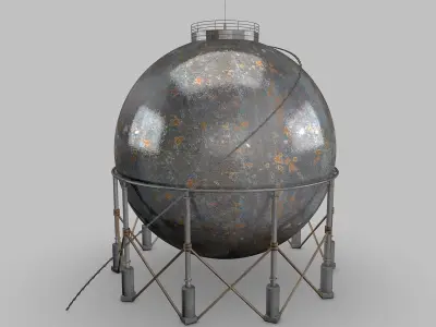 Gas-Storage-Tank two rusty water towers 3D model