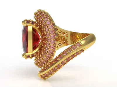 Ruby Cushion Stone Cocktail Ring 3D print model