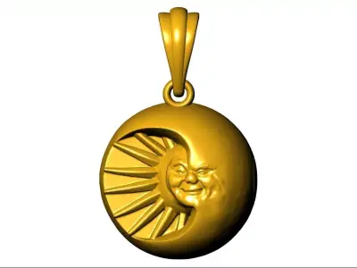 25mm Old Sun and Moon Pendant 3D Jewelry Model STL  3DM 3D print model