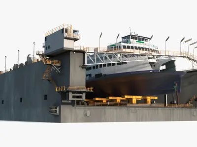 Large Ship in Floating Drydock 3D model