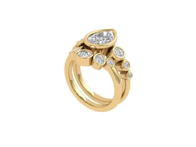 Pear  Stone Bridal Ring 3D print model buy