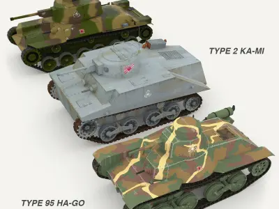 Japanes tanks collection Low-poly 3D model