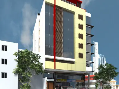Commercial Hotel Low-poly 3D model
