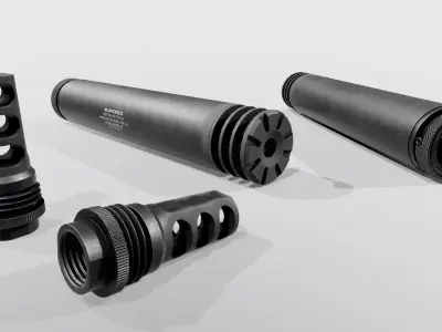 SilencerCo Harvester 338 Suppressor and ASR Muzzle Brake Low-poly 3D model