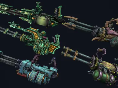 Fantasy miniguns collection Low-poly 3D model