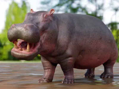 Hippo - Rigged  Low-poly 3D model