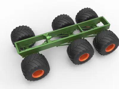 Old school monster truck chassis 6x6 Scale 1 to 25 3D print model