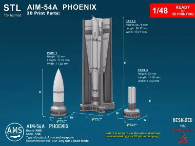 AIM-54A Phoenix - Scale 1-48 NEW 3D print model