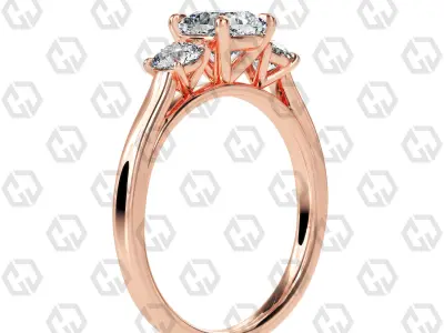 Ring 112 Cushion Shape Cathedral shank 3 stone ring with round 3D print model