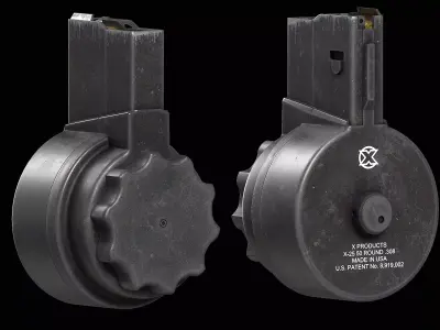 X Products X-25 50 Round Drum Magazine cal 308 Low-poly 3D model