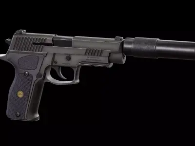 Game Ready Silenced SIG Sauer P226 Pistol PBR Rigged  Low-poly 3D model
