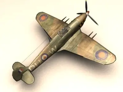 Hurricane WWII fighter plane Low-poly 3D model