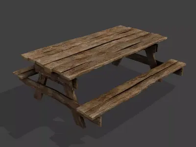 Realistic low poly 3d model preview of old desk Low-poly 3D model