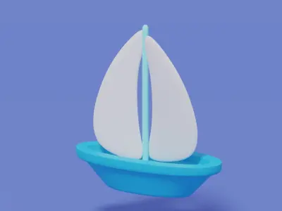 Cartoon Cute Sailboat Low-poly 3D model