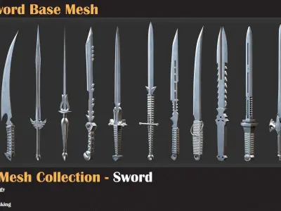 50 Sword Base Mesh - VOL 05 - Game Ready Low-poly 3D model