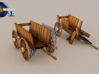 Medieval Cart Lowpoly Collection Pack 3D Model Low-poly 3D model