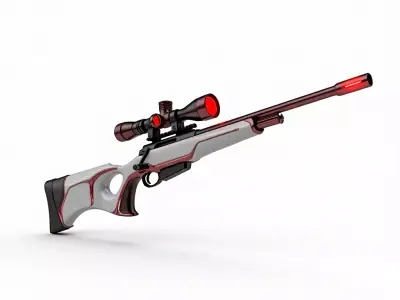 Futuristic Precision Sniper Rifle 3D Model White and Red Low-poly 3D model