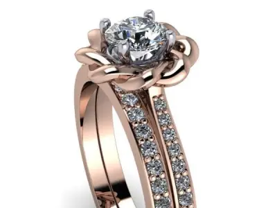 Contemporary antique classic flower ring side accent stones 3D print model
