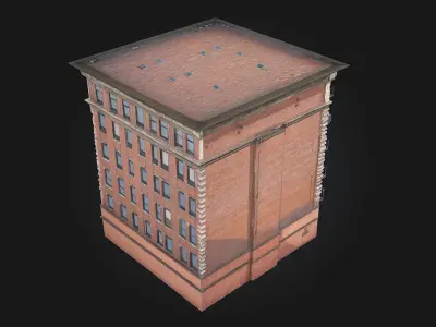 Brick Hotel Building  Vintage Elegance with Urban Charm 3D model