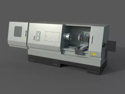 CNC Lathe machine with panel Low-poly 3D model