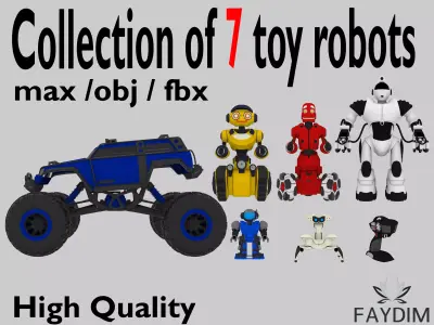 Collection of 7 toy robots 3D model