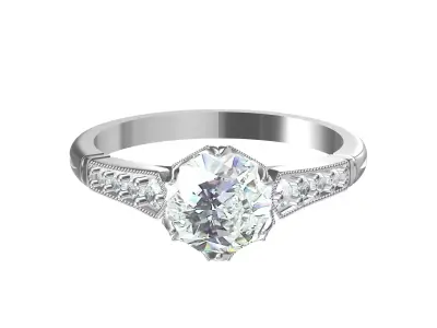 Solitaire Engagement Art Deco Ring 3D print model 37