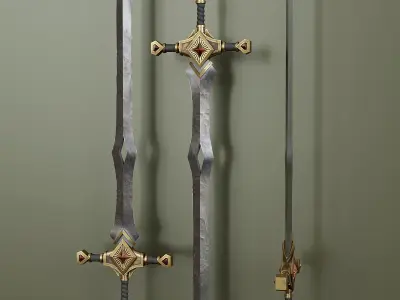 Two handed sword in fantasy style B4 Low-poly 3D model