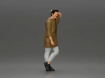 man in a long hoodie is leaning on the car 3D print model