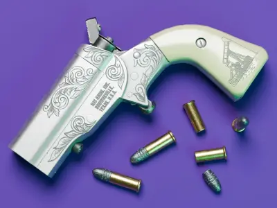 HJS Frontier Four Derringer Engraved Oil Rig Grip Low-poly 3D model