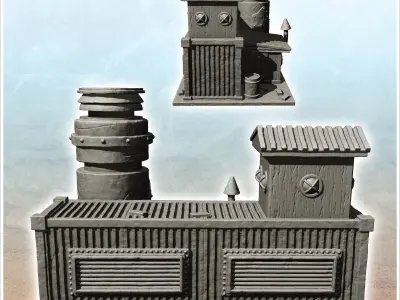 Container-based workshop with large central chimney -6- 3D print model
