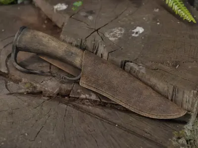 Hunting Knife and Sheath Low-poly 3D model