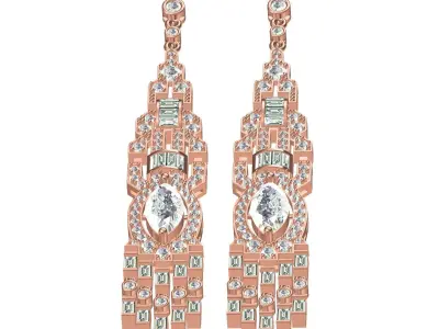 Antique Round and Baguette Diamond Art Deco Earring 3D print model purchase