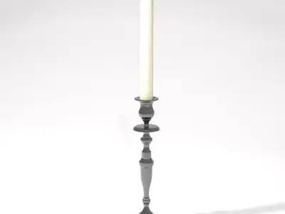 silver antique single and triple candelabra 51cm high w candles 3D model