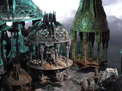 Dark Elven Extended Sci-Fi City Domes Bases  Kit bash  3D model