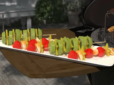 Picnic Fruit Snack on Wooden Skewer Collection 3D model