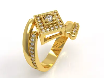 Round Diamond Square Shape Halo Double Bypass Ring 3D print model