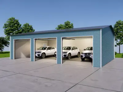 Modern Triple Garage-Metal Storage Building with 3 Roll-Up Doors 3D model