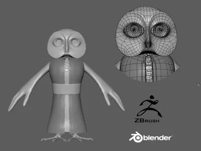  Cartoon Owl- base mesh Low-poly 3D model